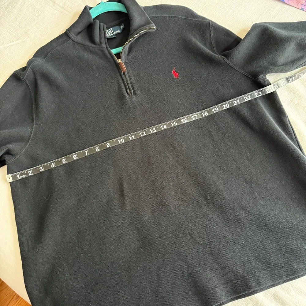 Polo Ralph Lauren Mens XL Black Quarter Zip Pullover Red Pony Logo Sweater - Picture 5 of 6